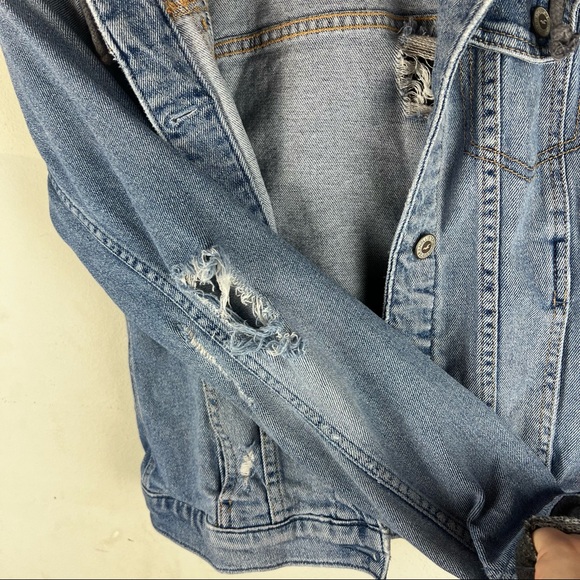 Hollister Denim Jean Jacket Sweatshirt Hood & Cuffs Size Small - Picture 4 of 8